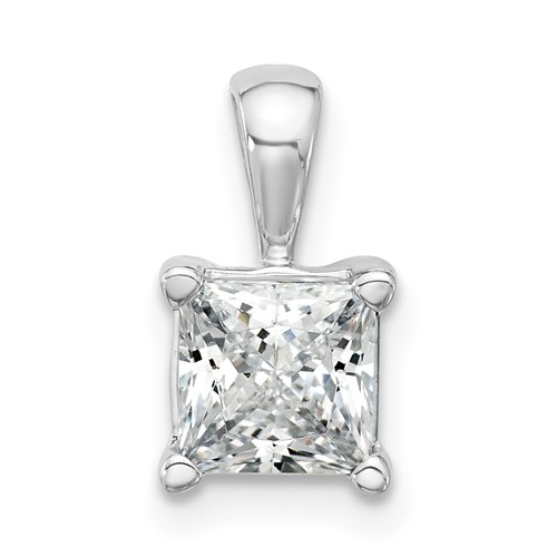 14K White Gold 1.50 Carat Lab Grown Diamond VS+ F+ Princess Complete Four Prong Pendant