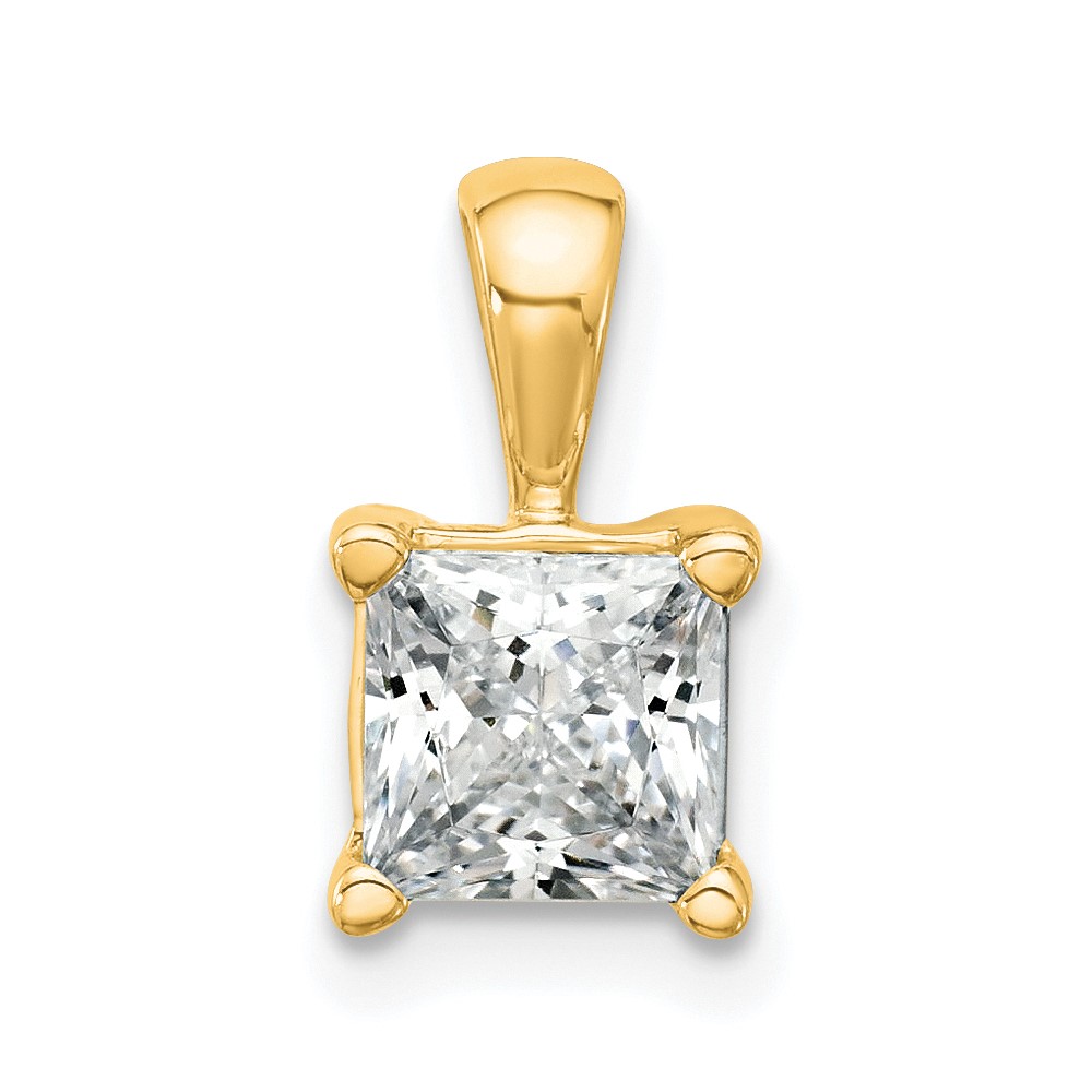 14K Yellow Gold 1.50 Carat Lab Grown Diamond VS+ F+ Princess Complete Four Prong Pendant