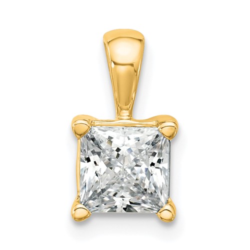 14K Yellow Gold 1.50 Carat Lab Grown Diamond VS+ F+ Princess Complete Four Prong Pendant
