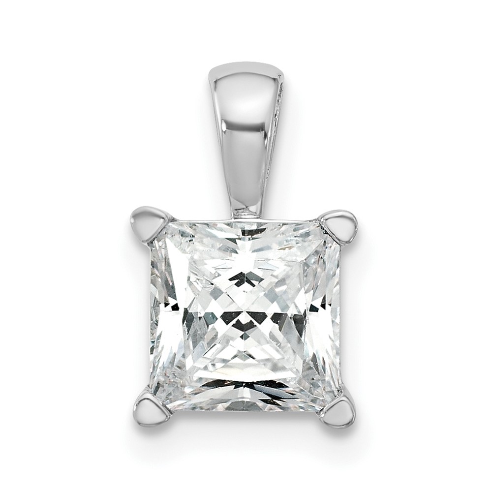 14K White Gold 2 Carat Lab Grown Diamond VS+ F+ Princess Complete Four Prong Pendant