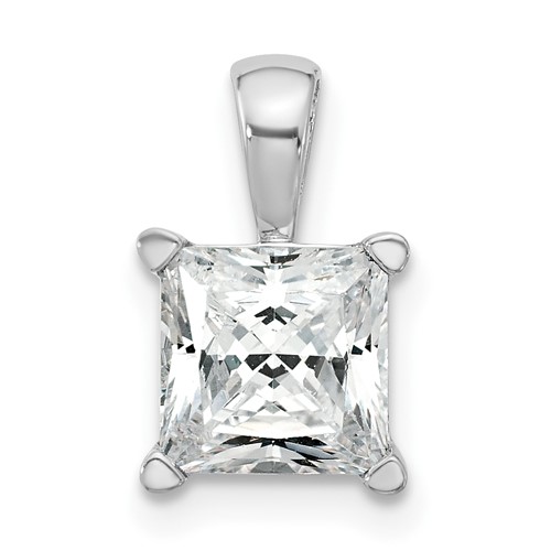 14K White Gold 2 Carat Lab Grown Diamond VS+ F+ Princess Complete Four Prong Pendant