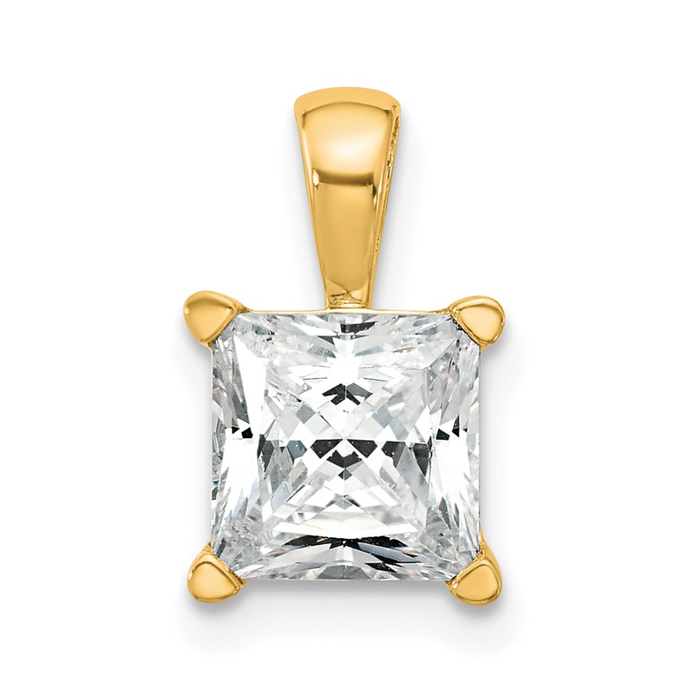 14K Yellow Gold 2 Carat Certified Lab Grown Diamond VS+ F+ Princess Complete Four Prong Pendant