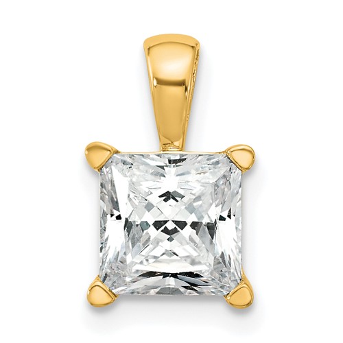 14K Yellow Gold 2 Carat Lab Grown Diamond VS SI+ G+ Princess Complete Four Prong Pendant