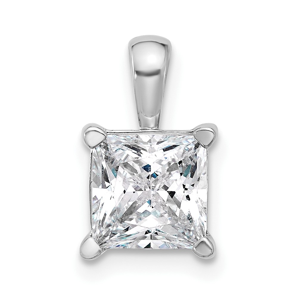 14K White Gold 2.50 Carat Lab Grown Diamond VS SI+ G+ Princess Complete Four Prong Pendant