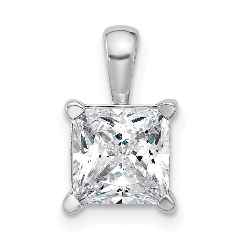 14k White Gold 2 1/2 carat Lab Grown Diamond VS+ F+ Princess Complete Four Prong Pendant