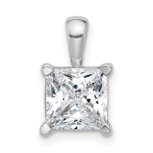 14K White Gold 2.50 Carat Lab Grown Diamond VS+ F+ Princess Complete Four Prong Pendant