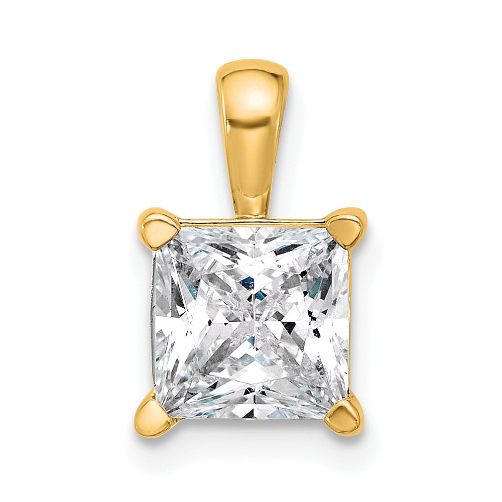14K Yellow Gold 2.50 Carat Lab Grown Diamond VS SI+ G+ Princess Complete Four Prong Pendant