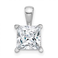 14K White Gold 3 Carat Lab Grown Diamond VS SI+ G+ Princess Complete Four Prong Pendant view 1