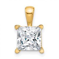 14K Yellow Gold 3 Carat Certified Lab Grown Diamond VS+ F+ Princess Complete Four Prong Pendant view 1