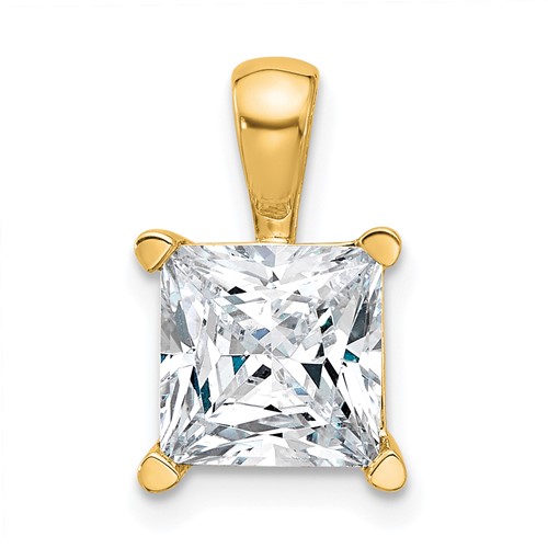 14K Yellow Gold 3 Carat Certified Lab Grown Diamond VS+ F+ Princess Complete Four Prong Pendant