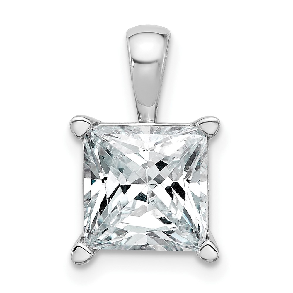 14K White Gold 4 Carat Lab Grown Diamond VS+ F+ Princess Complete Four Prong Pendant