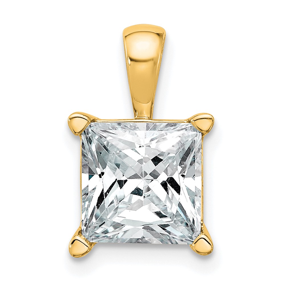 14K Yellow Gold 4 Carat Certified Lab Grown Diamond VS+ F+ Princess Complete Four Prong Pendant