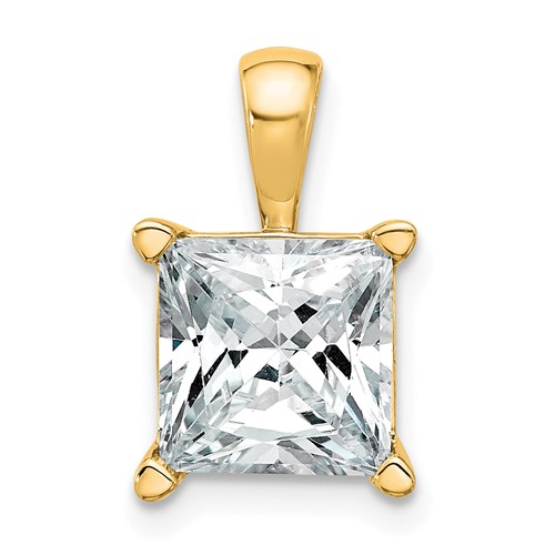 14K Yellow Gold 4 Carat Lab Grown Diamond VS SI+ G+ Princess Complete Four Prong Pendant