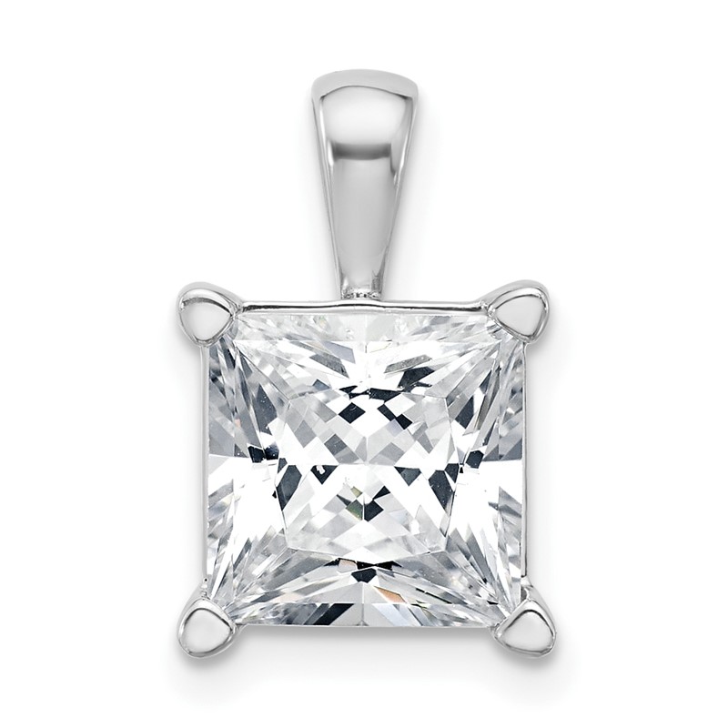 14k White Gold 5 carat Lab Grown Diamond VS/SI+ G+ Princess Complete Four Prong Pendant