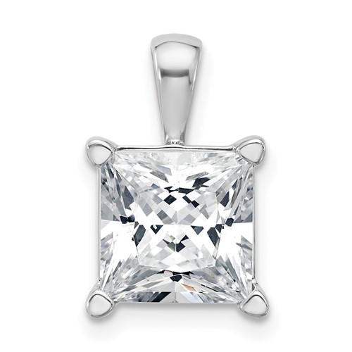 14K White Gold 5 Carat Certified Lab Grown Diamond VS SI+ G+ Princess Complete Four Prong Pendant