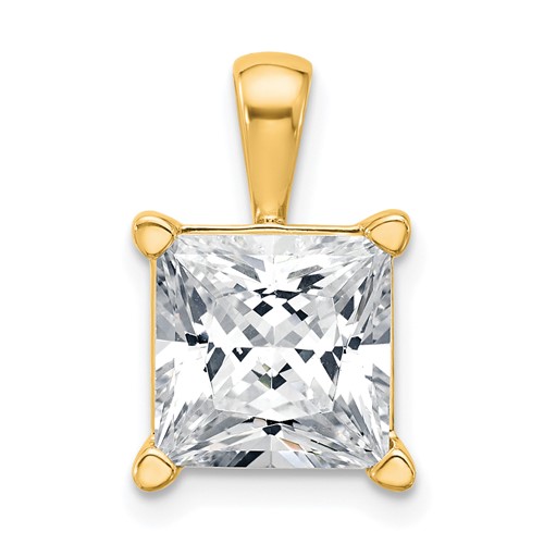 14K Yellow Gold 5 Carat Lab Grown Diamond VS+ F+ Princess Complete Four Prong Pendant