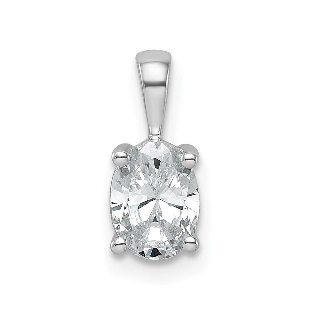 14K White Gold 0.75 Carat Lab Grown Diamond VS+ F+ Oval Complete Four Prong Pendant