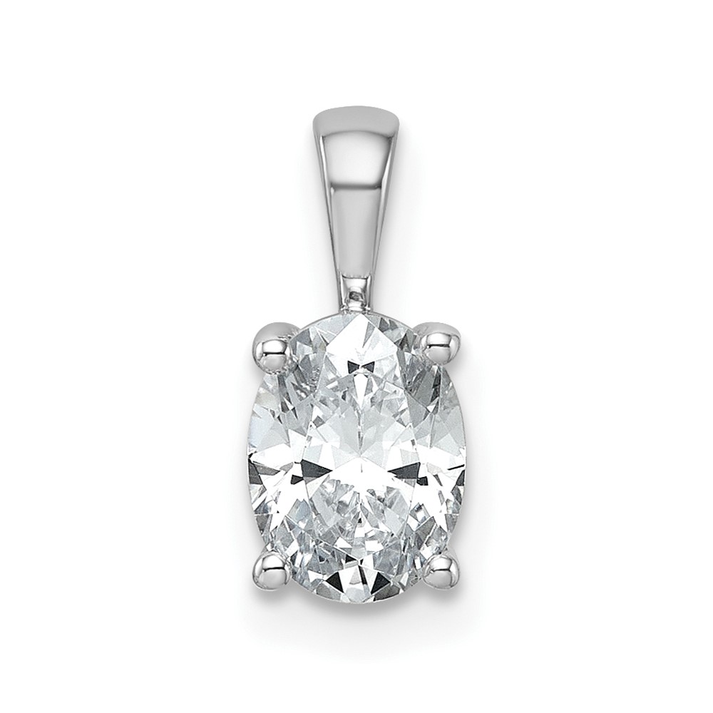 14K White Gold 1 Carat Lab Grown Diamond VS SI+ G+ Oval Complete Four Prong Pendant