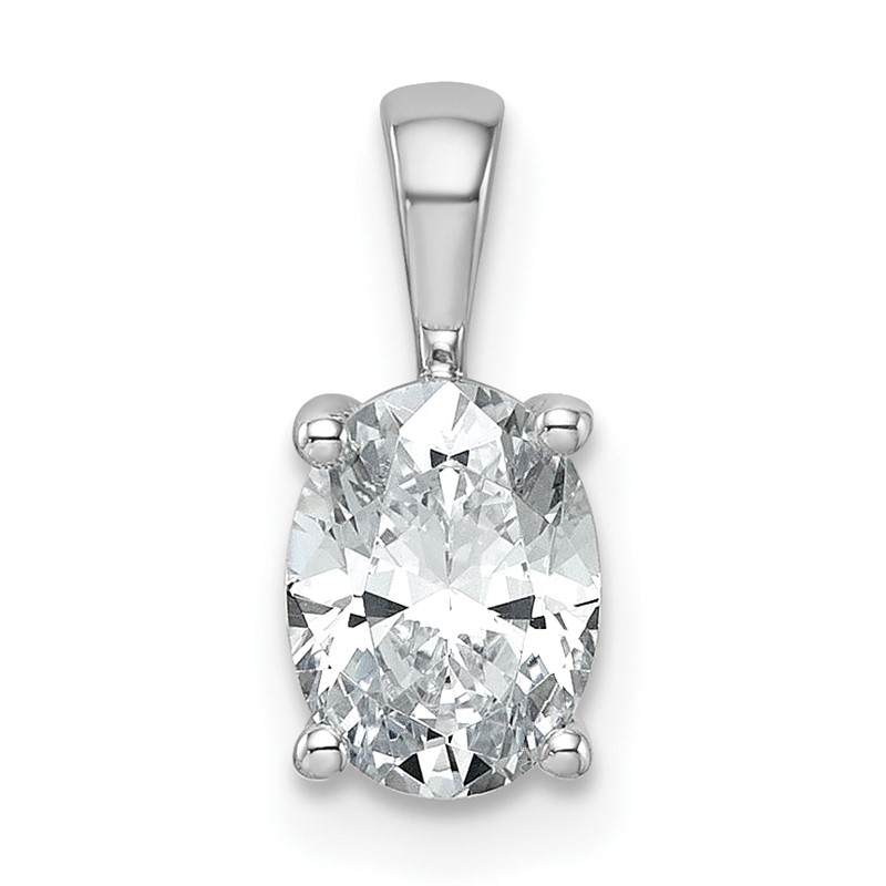 14k White Gold 1 carat Certified Lab Grown Diamond VS+ F+ Oval Complete Four Prong Pendant