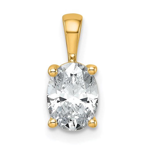 14K Yellow Gold 1 Carat Certified Lab Grown Diamond VS+ F+ Oval Complete Four Prong Pendant