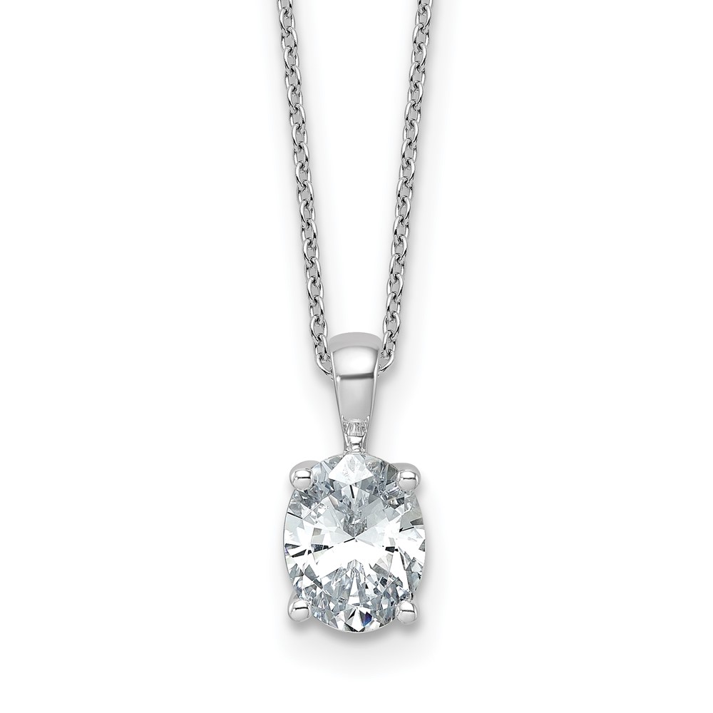 14K White Gold 1.50 Carat Lab Grown Diamond VS SI+ G+ Oval Complete Four Prong Pendant Necklace, 18"
