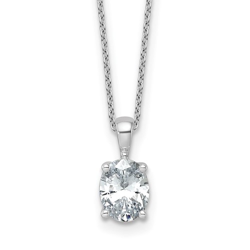 14K White Gold 1.50 Carat Lab Grown Diamond VS SI+ G+ Oval Complete Four Prong Pendant Necklace, 18"