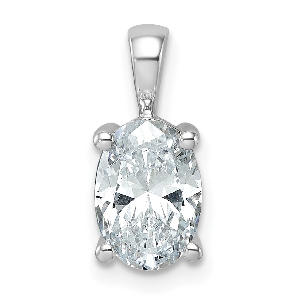 14K White Gold 2 Carat Certified Lab Grown Diamond VS+ F+ Oval Complete Four Prong Pendant