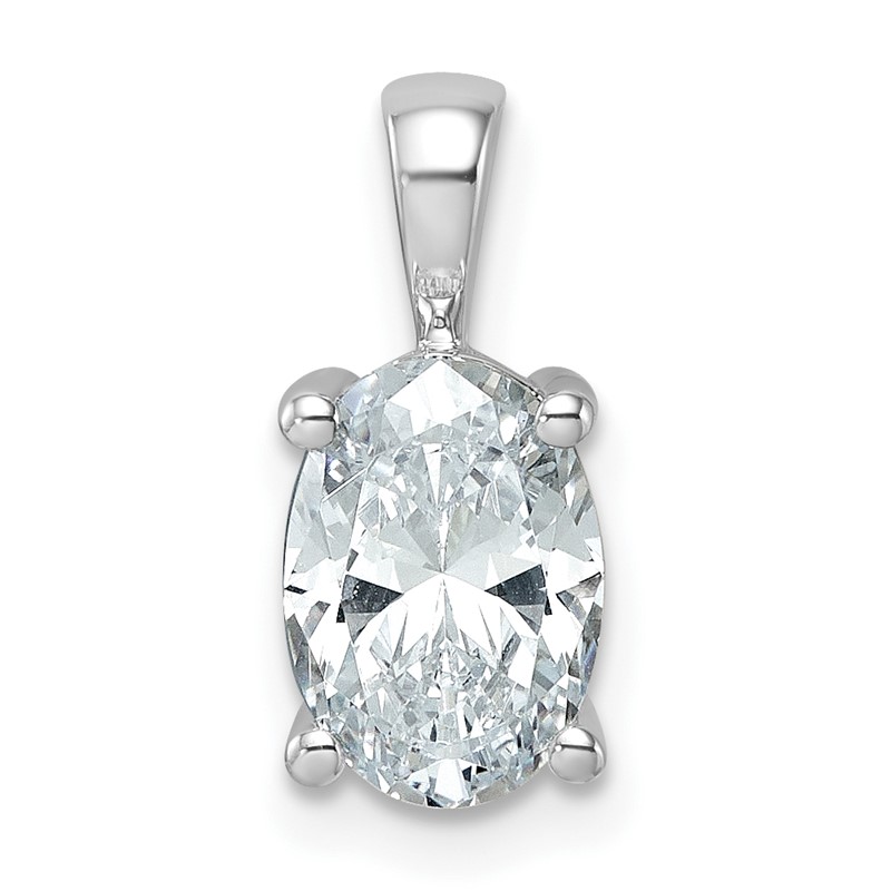 14k White Gold 2 carat Lab Grown Diamond VS/SI+ G+ Oval Complete Four Prong Pendant