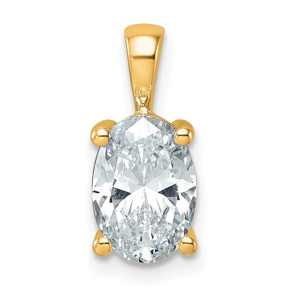 14K Yellow Gold 2 Carat Lab Grown Diamond VS SI+ G+ Oval Complete Four Prong Pendant