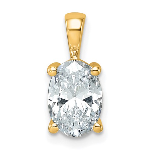 14K Yellow Gold 2 Carat Lab Grown Diamond VS+ F+ Oval Complete Four Prong Pendant