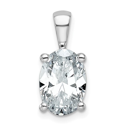 14K White Gold 3 Carat Certified Lab Grown Diamond VS+ F+ Oval Complete Four Prong Pendant