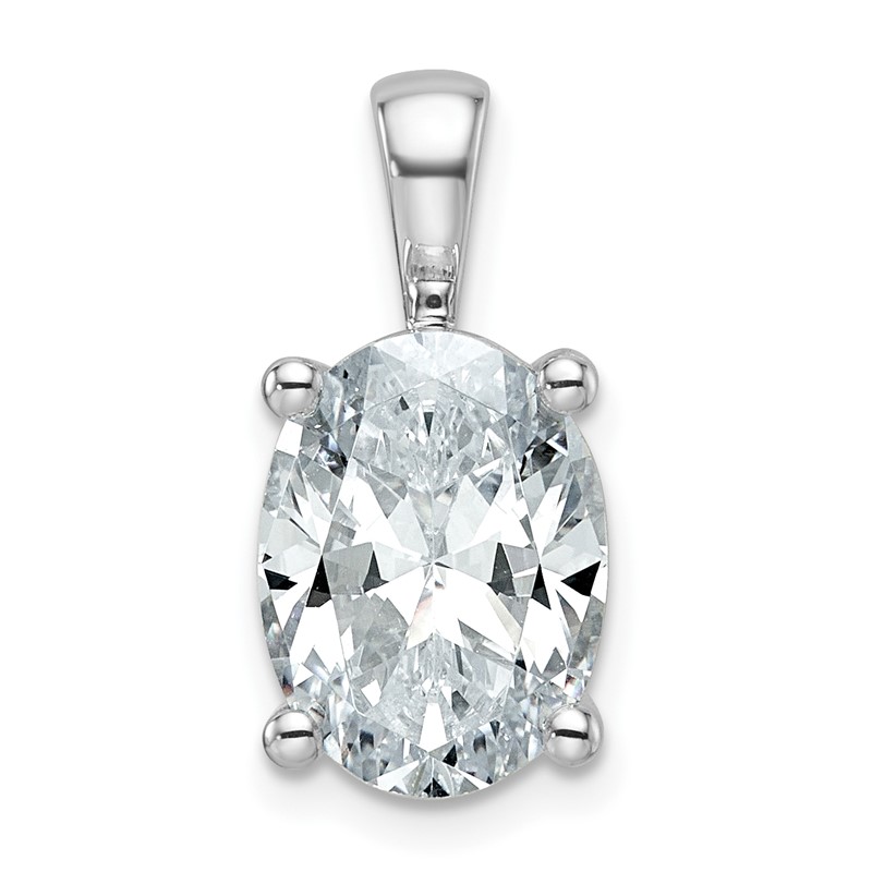 14k White Gold 4 carat Lab Grown Diamond VS/SI+ G+ Oval Complete Four Prong Pendant