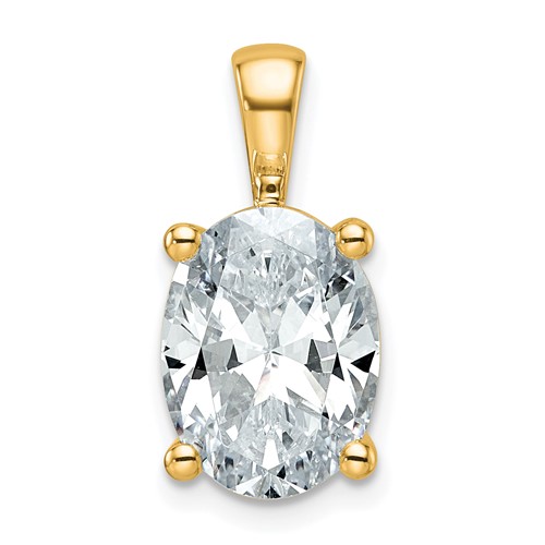 14K Yellow Gold 4 Carat Certified Lab Grown Diamond VS+ F+ Oval Complete Four Prong Pendant
