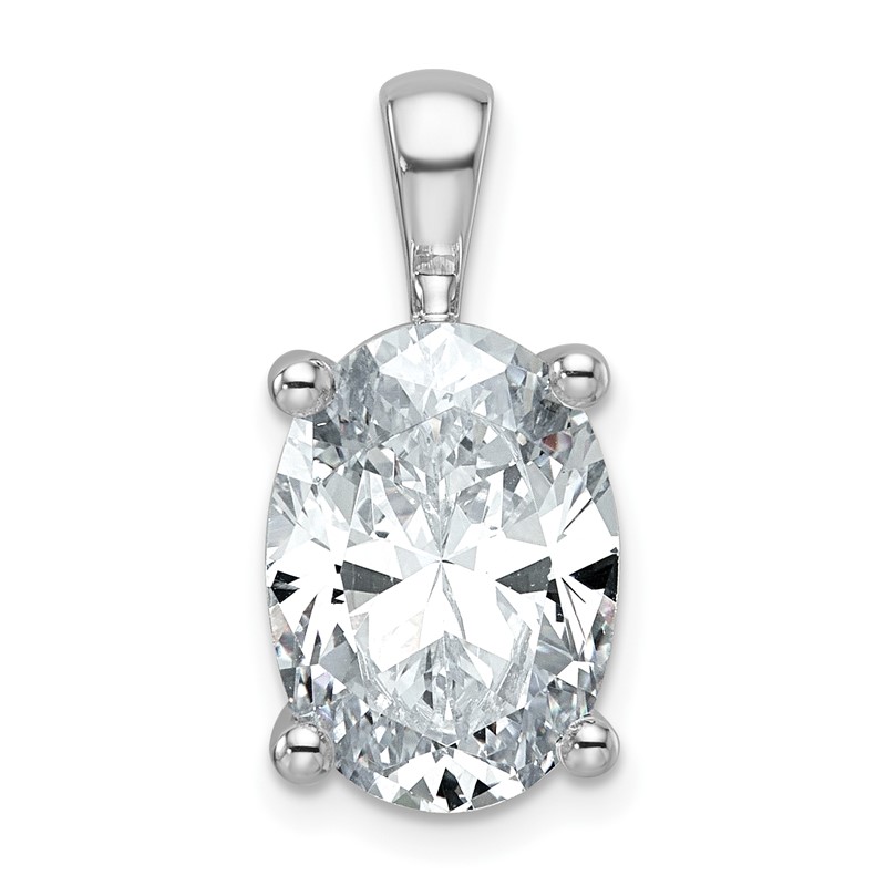 14k White Gold 5 carat Lab Grown Diamond VS+ F+ Oval Complete Four Prong Pendant