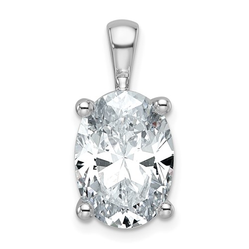 14K White Gold 5 Carat Lab Grown Diamond VS+ F+ Oval Complete Four Prong Pendant