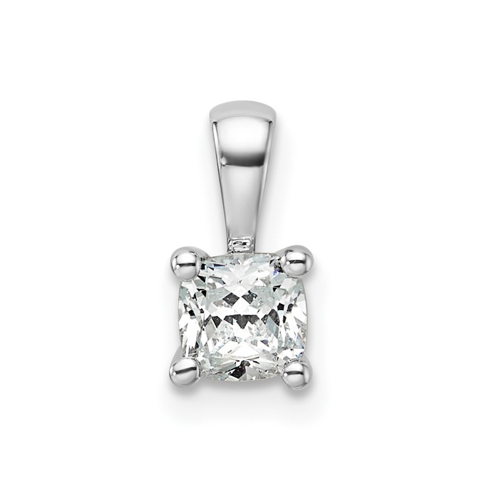 14K White Gold 0.50 Carat Lab Grown Diamond VS SI+ G+ Cushion Complete Four Prong Pendant