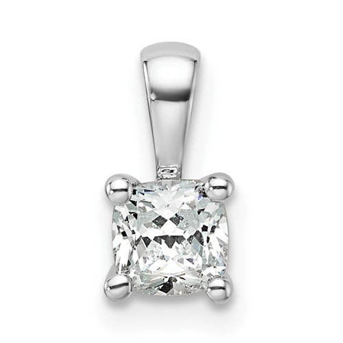 14K White Gold 0.50 Carat Lab Grown Diamond VS SI+ G+ Cushion Complete Four Prong Pendant