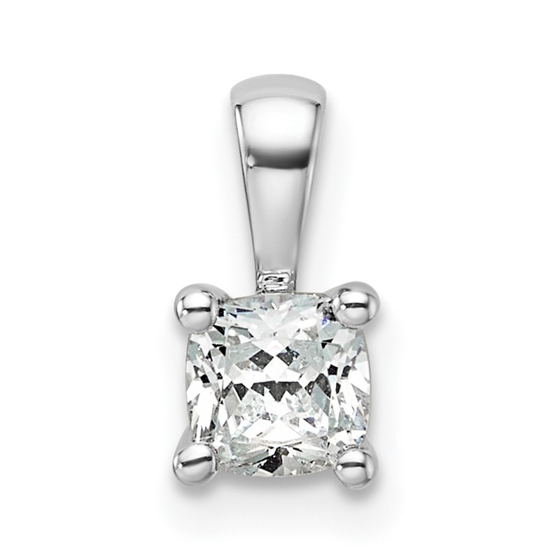 14k White Gold 1/2 carat Lab Grown Diamond VS+ F+ Cushion Complete Four Prong Pendant