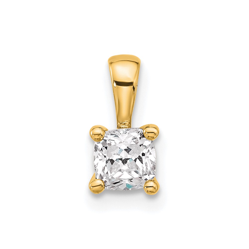 14K Yellow Gold 0.50 Carat Certified Lab Grown Diamond VS+ F+ Cushion Complete Four Prong Pendant
