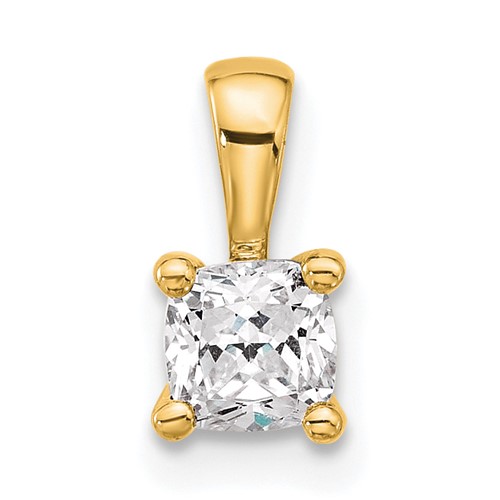 14K Yellow Gold 0.50 Carat Certified Lab Grown Diamond VS+ F+ Cushion Complete Four Prong Pendant