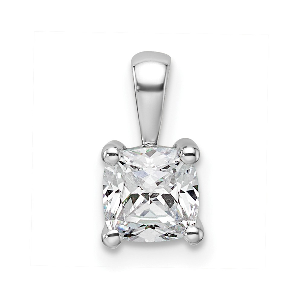 14K White Gold 0.75 Carat Lab Grown Diamond VS SI+ G+ Cushion Complete Four Prong Pendant