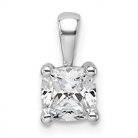 14K White Gold 0.75 Carat Lab Grown Diamond VS SI+ G+ Cushion Complete Four Prong Pendant view 1