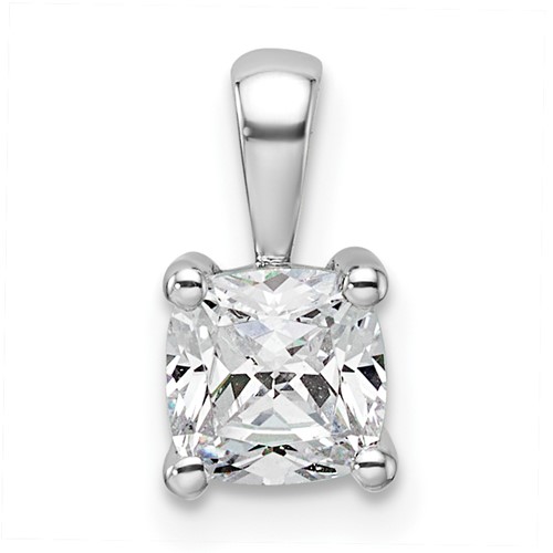 14K White Gold 0.75 Carat Lab Grown Diamond VS SI+ G+ Cushion Complete Four Prong Pendant