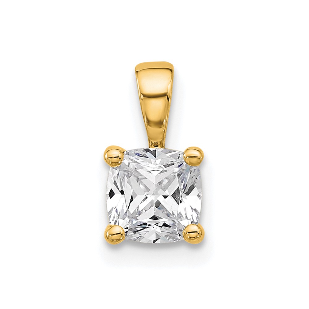 14K Yellow Gold 0.75 Carat Lab Grown Diamond VS+ F+ Cushion Complete Four Prong Pendant
