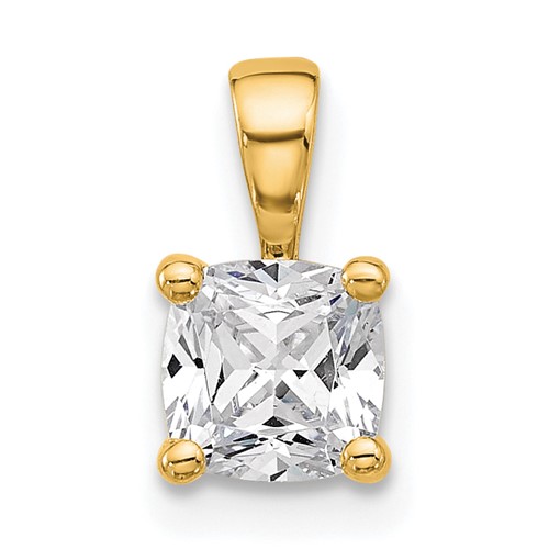 14K Yellow Gold 0.75 Carat Lab Grown Diamond VS SI+ G+ Cushion Complete Four Prong Pendant