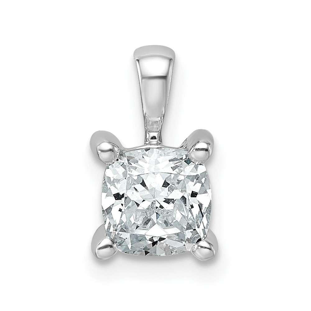 14K White Gold 1 Carat Certified Lab Grown Diamond VS SI+ G+ Cushion Complete Four Prong Pendant