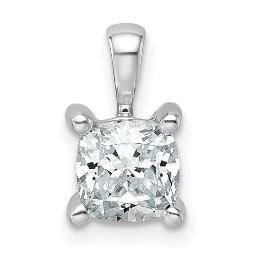14K White Gold 1 Carat Certified Lab Grown Diamond VS+ F+ Cushion Complete Four Prong Pendant