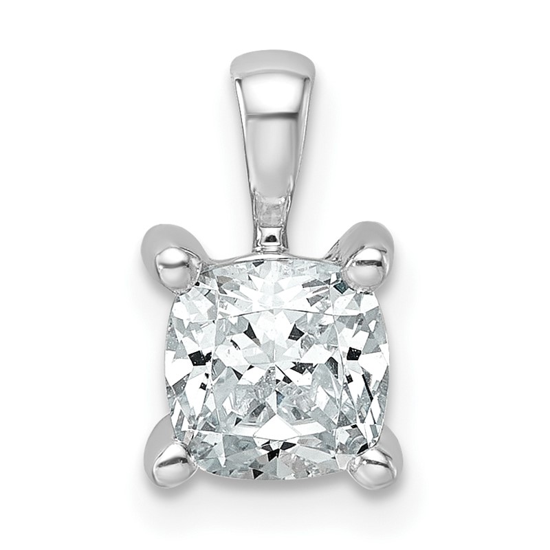 14k White Gold 1 carat Certified Lab Grown Diamond VS/SI+ G+ Cushion Complete Four Prong Pendant