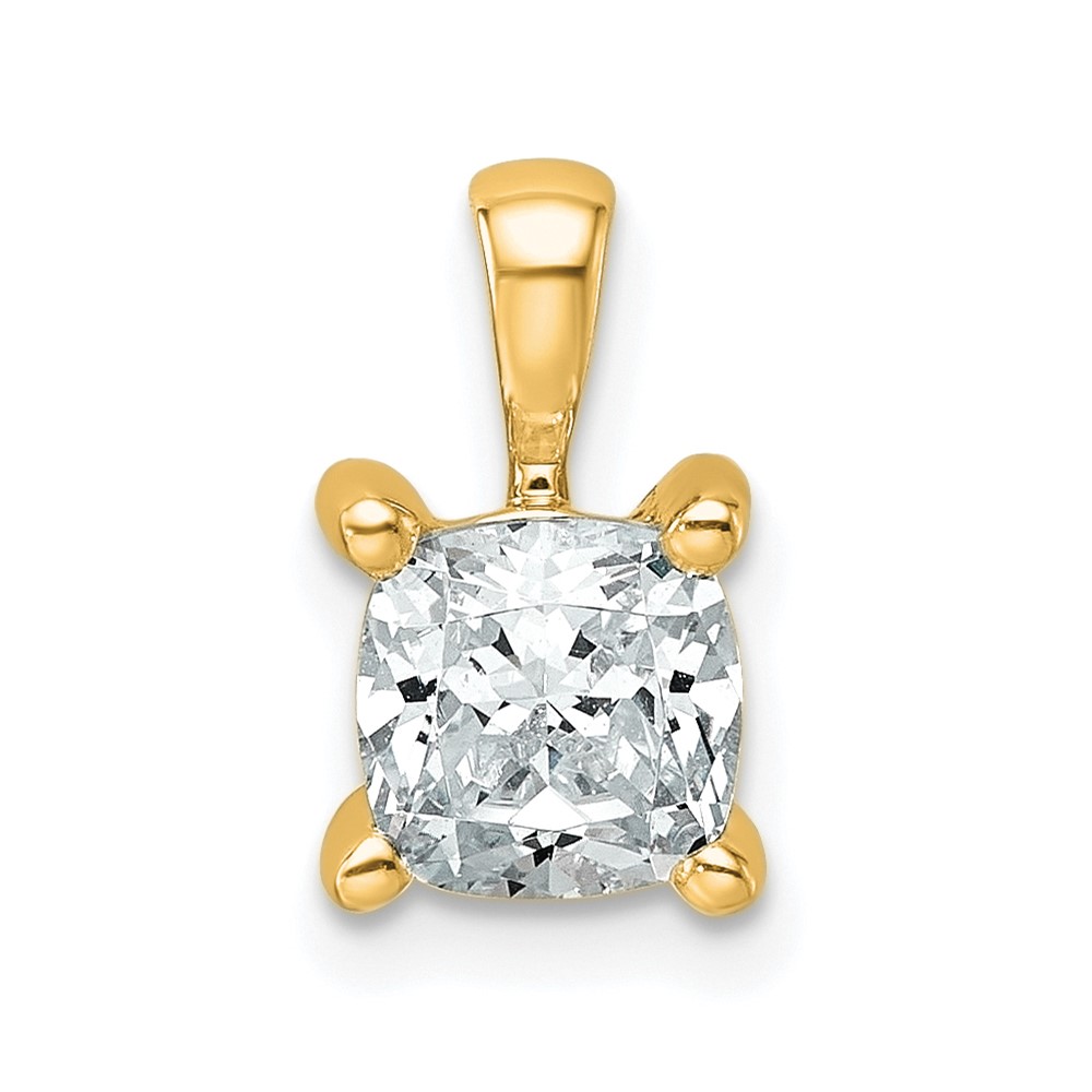 14K Yellow Gold 1 Carat Lab Grown Diamond VS SI+ G+ Cushion Complete Four Prong Pendant