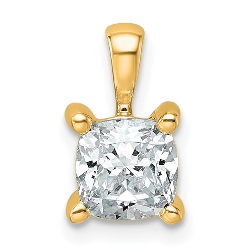 14K Yellow Gold 1 Carat Lab Grown Diamond VS SI+ G+ Cushion Complete Four Prong Pendant